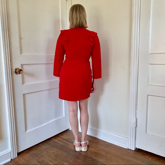 TOPSHOP Bright Red Ruffle Wrap Dress - Picture 6 of 8